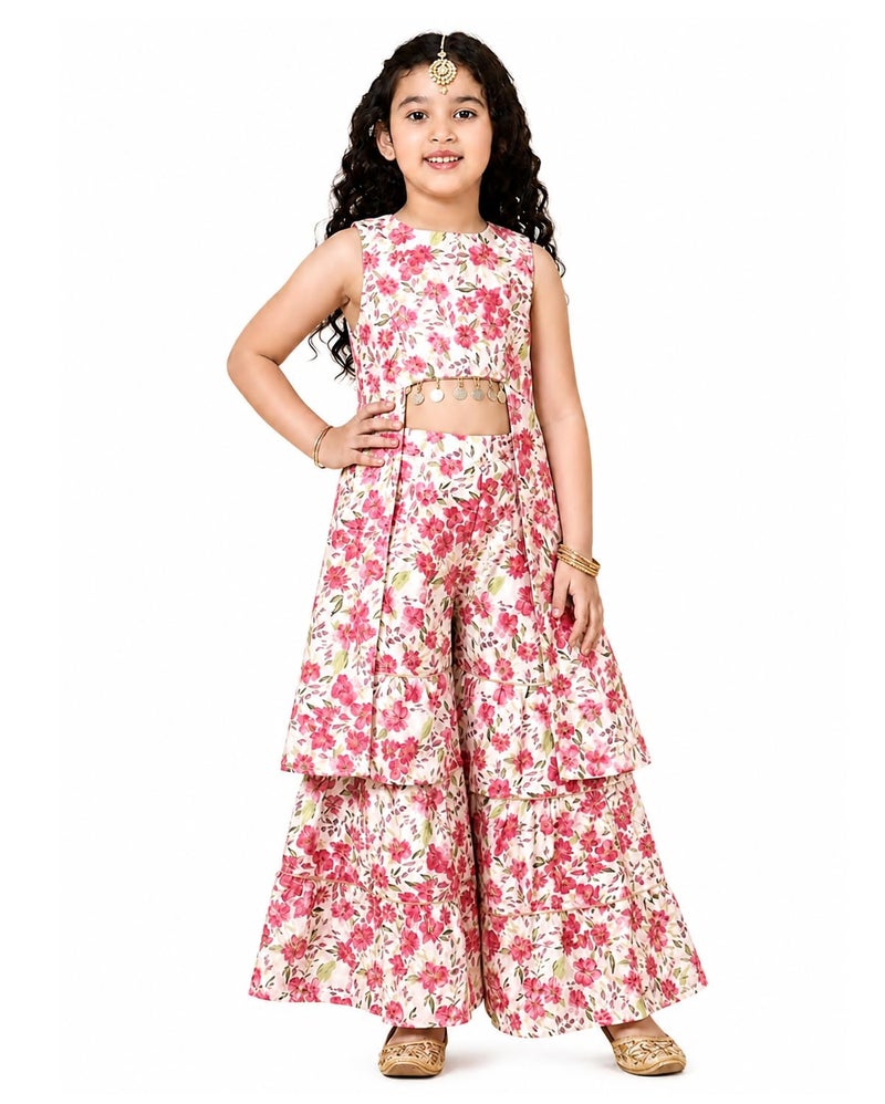 A.T.U.N. (ALL THINGS UBER NICE) Girls Fuchsia Floral Printed Tier Sharara Set - Image 1