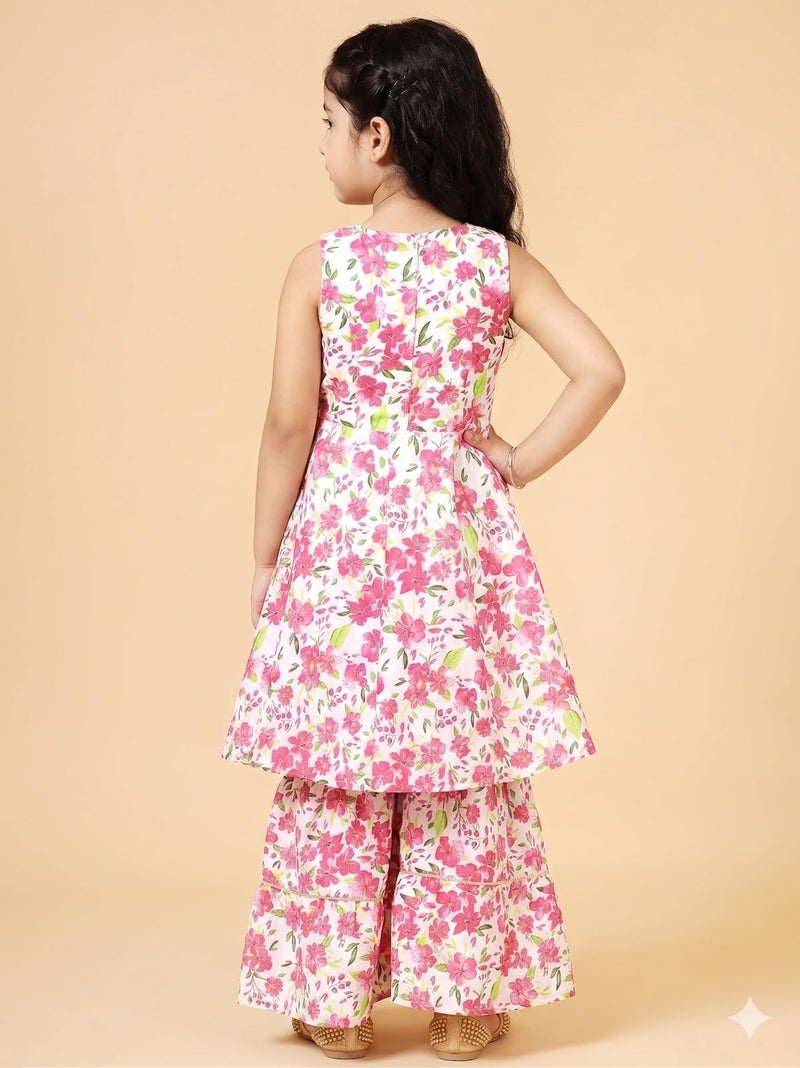 A.T.U.N. (ALL THINGS UBER NICE) Girls Fuchsia Floral Printed Tier Sharara Set - Image 3