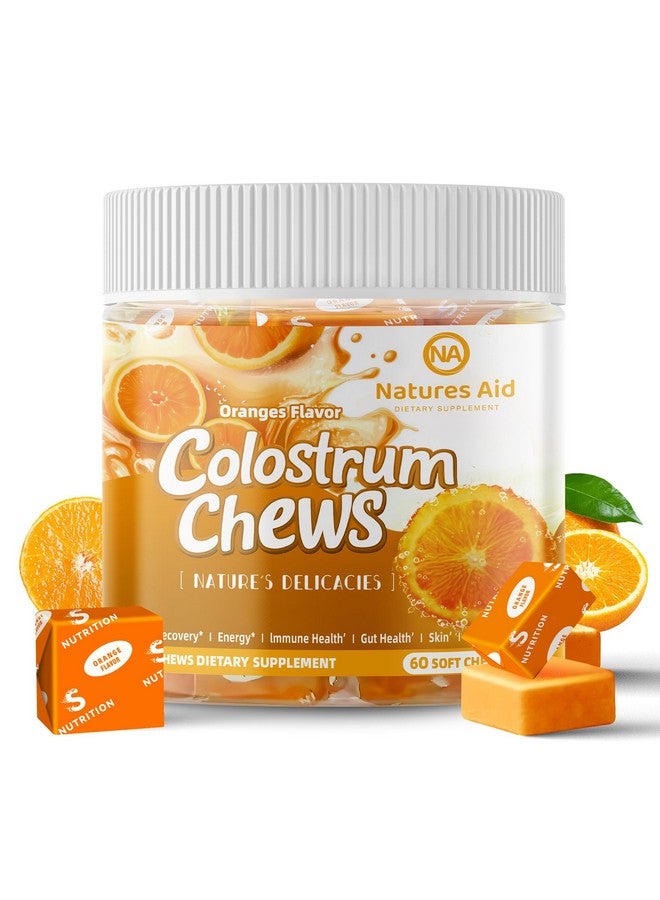 Natures Aid Colostrum Chews Supplement with probiotics for Gut Health, Bloating, Immune Support, Skin, Hair Growth and Beauty - Orange Flavor (60 Servings) - Image 1