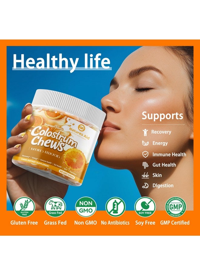 Natures Aid Colostrum Chews Supplement with probiotics for Gut Health, Bloating, Immune Support, Skin, Hair Growth and Beauty - Orange Flavor (60 Servings) - Image 5