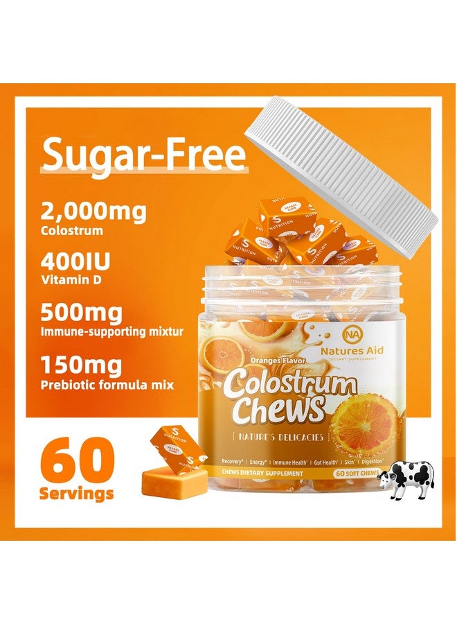 Natures Aid Colostrum Chews Supplement with probiotics for Gut Health, Bloating, Immune Support, Skin, Hair Growth and Beauty - Orange Flavor (60 Servings) - Image 4