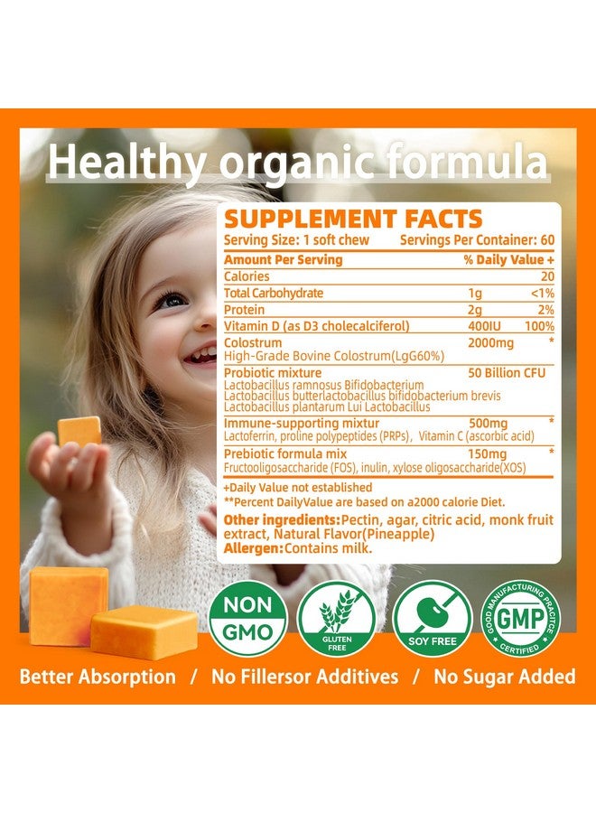 Natures Aid Colostrum Chews Supplement with probiotics for Gut Health, Bloating, Immune Support, Skin, Hair Growth and Beauty - Orange Flavor (60 Servings) - Image 3