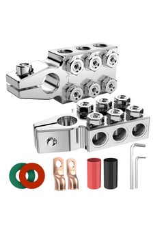 Battery Terminal Connectors, 12-Way Clamps 8AWG up to 4/0(XL) AWG Gauge, Positive and Negative (+/-)(1 Pair) for SAE/DIN/EN Tapered Top Post