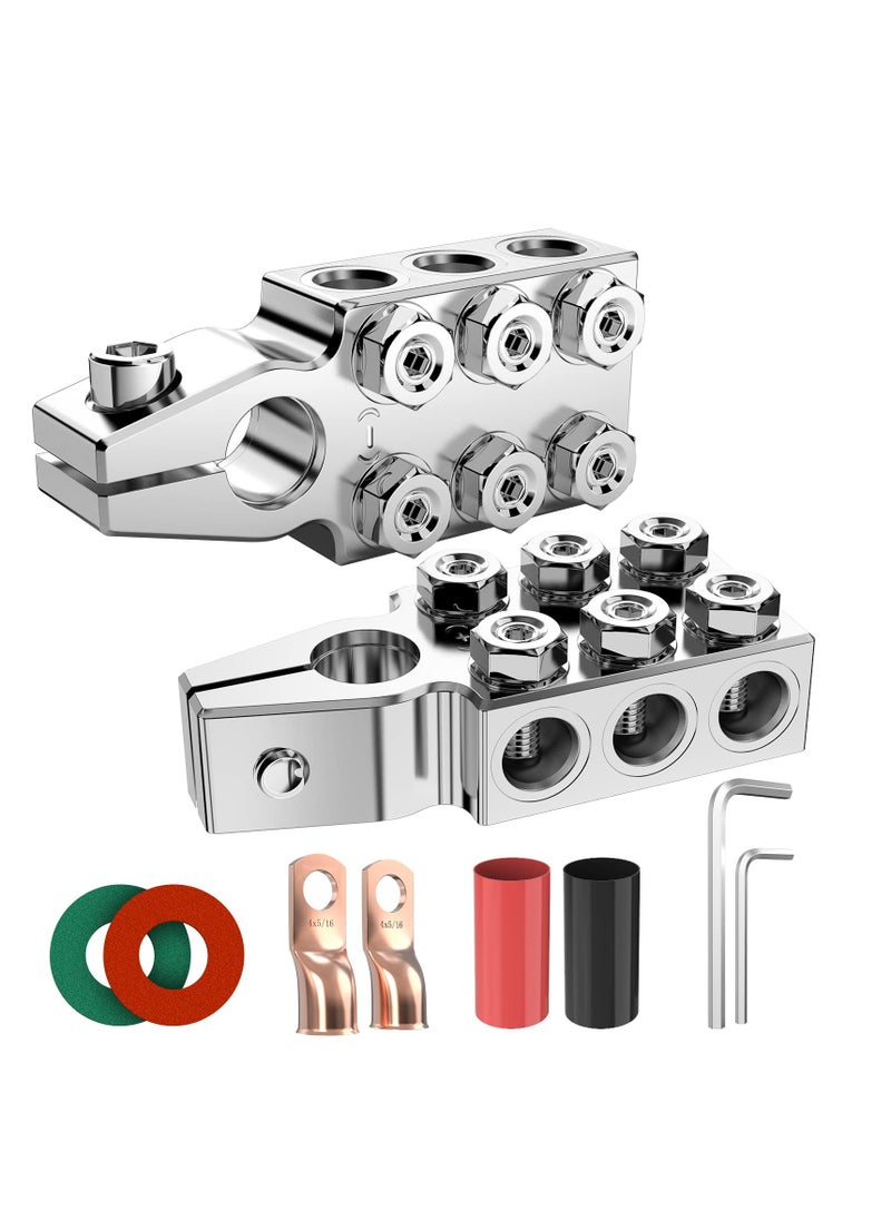 Excefore - Battery Terminal Connectors, 12-Way Clamps 8AWG up to 4/0(XL) AWG Gauge, Positive and Negative (+/-)(1 Pair) for SAE/DIN/EN Tapered Top Post - Image 1
