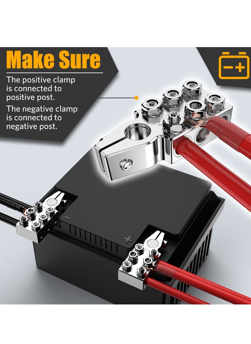 Excefore - Battery Terminal Connectors, 12-Way Clamps 8AWG up to 4/0(XL) AWG Gauge, Positive and Negative (+/-)(1 Pair) for SAE/DIN/EN Tapered Top Post - Image 1