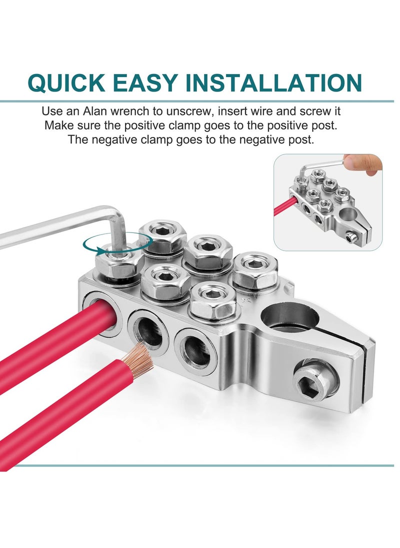 Excefore - Battery Terminal Connectors, 12-Way Clamps 8AWG up to 4/0(XL) AWG Gauge, Positive and Negative (+/-)(1 Pair) for SAE/DIN/EN Tapered Top Post - Image 1
