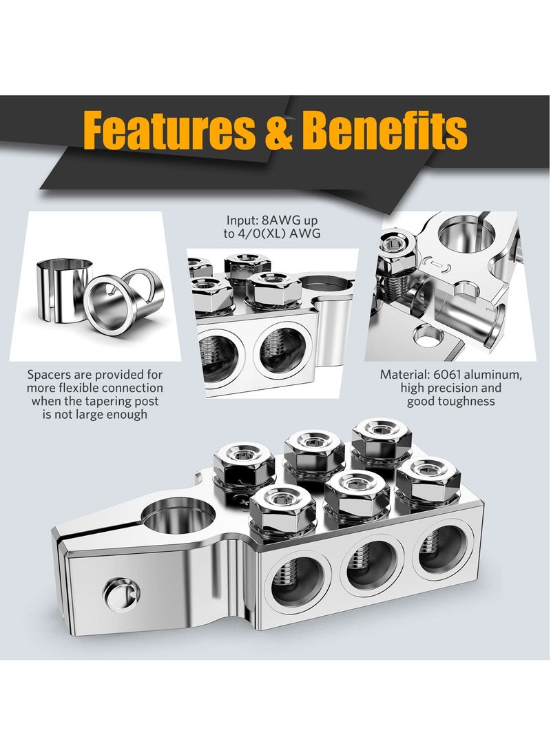 Excefore - Battery Terminal Connectors, 12-Way Clamps 8AWG up to 4/0(XL) AWG Gauge, Positive and Negative (+/-)(1 Pair) for SAE/DIN/EN Tapered Top Post - Image 1