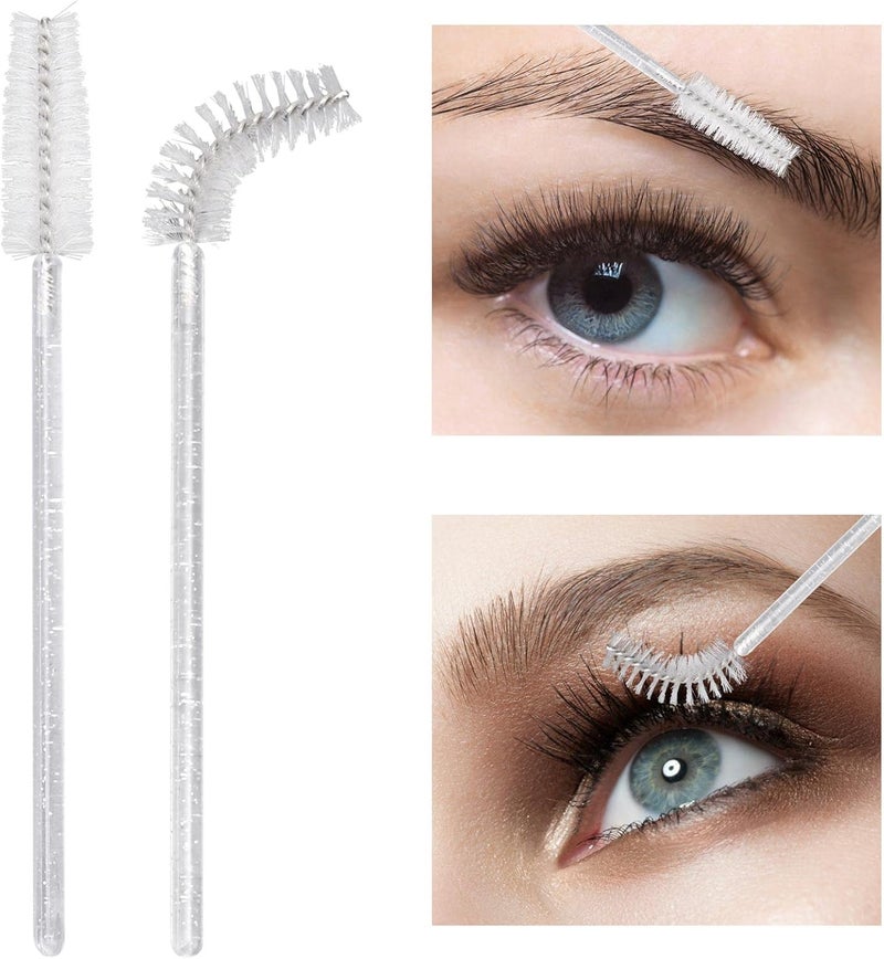 Tbestmax 100 Pcs Disposable Mascara Wands, Crystal Eyebrow Spoolies Brush for Eyelash Extensions, Lash Brushes with Container (White) - Image 3