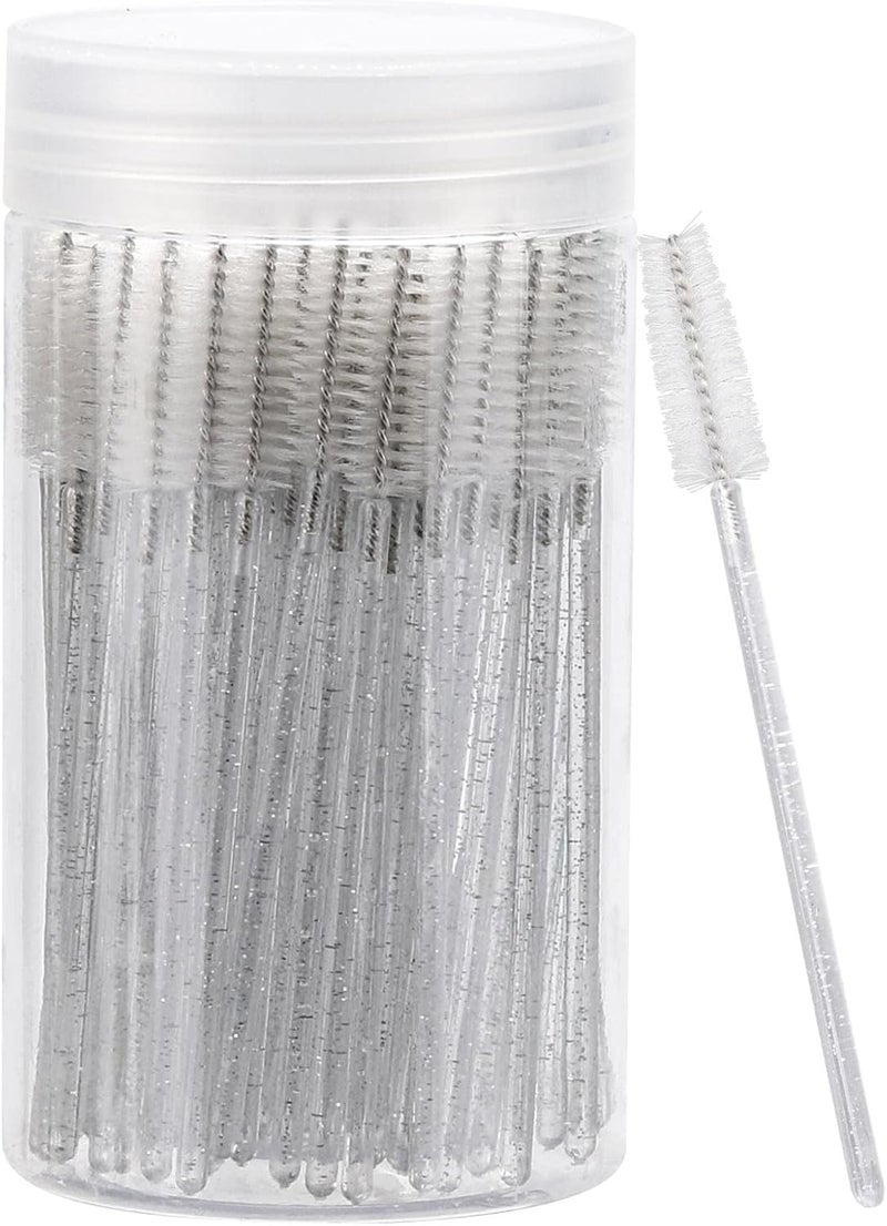 Tbestmax 100 Pcs Disposable Mascara Wands, Crystal Eyebrow Spoolies Brush for Eyelash Extensions, Lash Brushes with Container (White) - Image 1