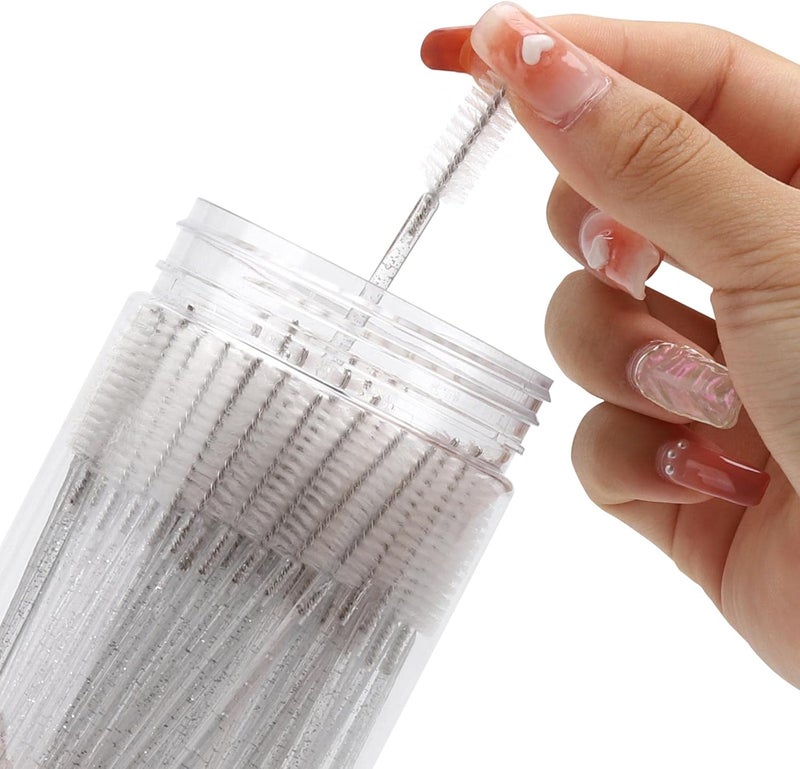 Tbestmax 100 Pcs Disposable Mascara Wands, Crystal Eyebrow Spoolies Brush for Eyelash Extensions, Lash Brushes with Container (White) - Image 4