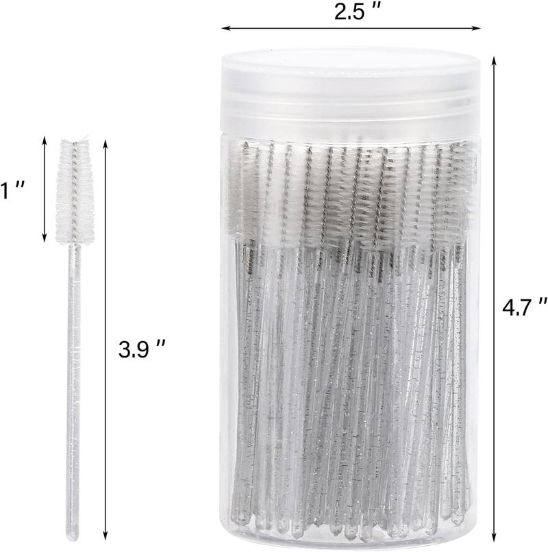 Tbestmax 100 Pcs Disposable Mascara Wands, Crystal Eyebrow Spoolies Brush for Eyelash Extensions, Lash Brushes with Container (White) - Image 2
