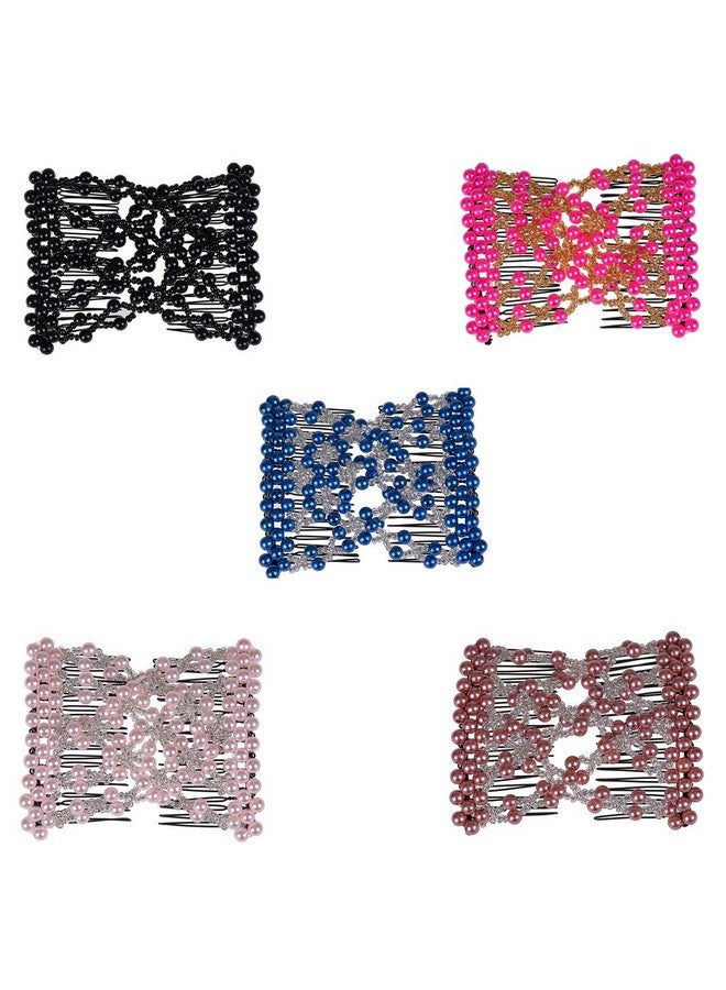 Lovef Crystal Bow Elastic Double Combs With Plastic Flowers Hair Clips Hair Holder/Easy Comb 4Pcs - Image 1
