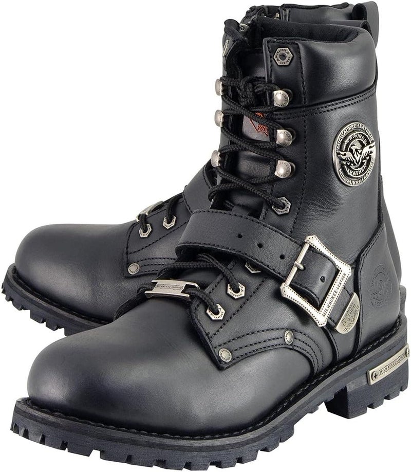 Milwaukee Leather Men's Black Leather Lace-Up Engineer Motorcycle Boots w/Buckles and Side Zipper MBM101-11.5 - Image 4