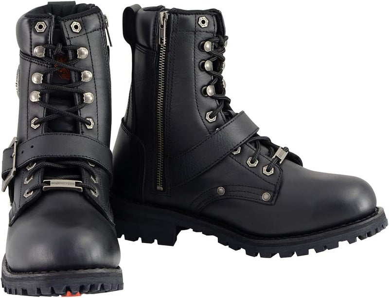 Milwaukee Leather Men's Black Leather Lace-Up Engineer Motorcycle Boots w/Buckles and Side Zipper MBM101-11.5 - Image 2