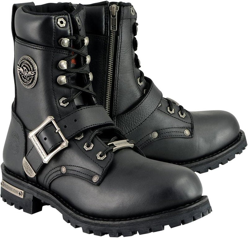 Milwaukee Leather Men's Black Leather Lace-Up Engineer Motorcycle Boots w/Buckles and Side Zipper MBM101-11.5 - Image 1