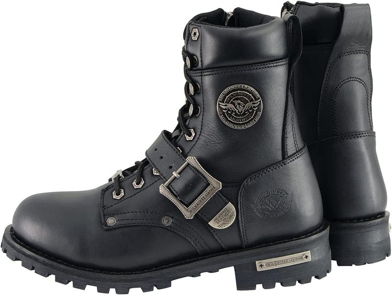 Milwaukee Leather Men's Black Leather Lace-Up Engineer Motorcycle Boots w/Buckles and Side Zipper MBM101-11.5 - Image 5