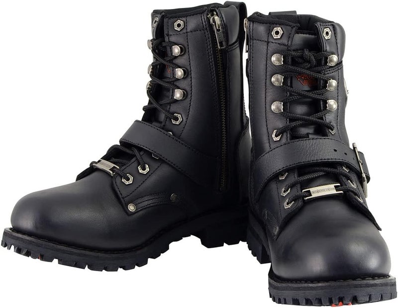 Milwaukee Leather Men's Black Leather Lace-Up Engineer Motorcycle Boots w/Buckles and Side Zipper MBM101-11.5 - Image 3