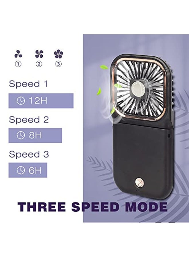 NIBEMINENT Portable Mini Fan - 5 in 1 with Power Bank, Phone Holder, Handheld & Desk Fan - USB Rechargeable, 3000 mAh Power Bank, 3 Speed Adjustable, Neck Lanyard - Black - Image 5