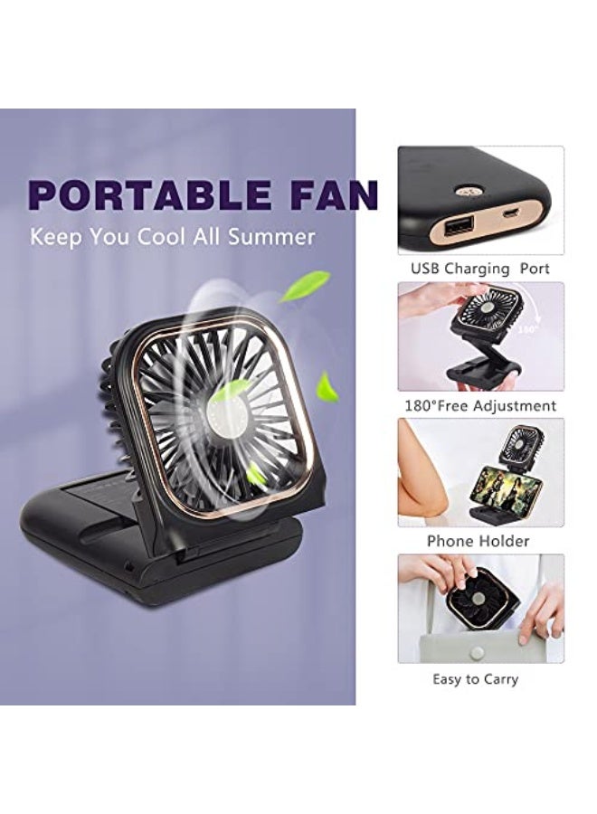 NIBEMINENT Portable Mini Fan - 5 in 1 with Power Bank, Phone Holder, Handheld & Desk Fan - USB Rechargeable, 3000 mAh Power Bank, 3 Speed Adjustable, Neck Lanyard - Black - Image 2