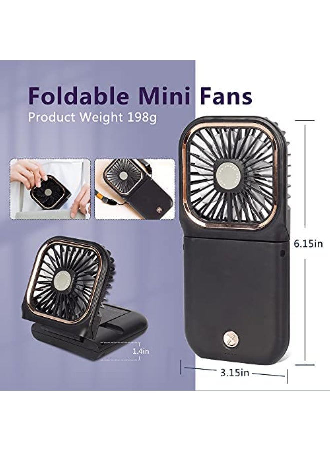 NIBEMINENT Portable Mini Fan - 5 in 1 with Power Bank, Phone Holder, Handheld & Desk Fan - USB Rechargeable, 3000 mAh Power Bank, 3 Speed Adjustable, Neck Lanyard - Black - Image 4