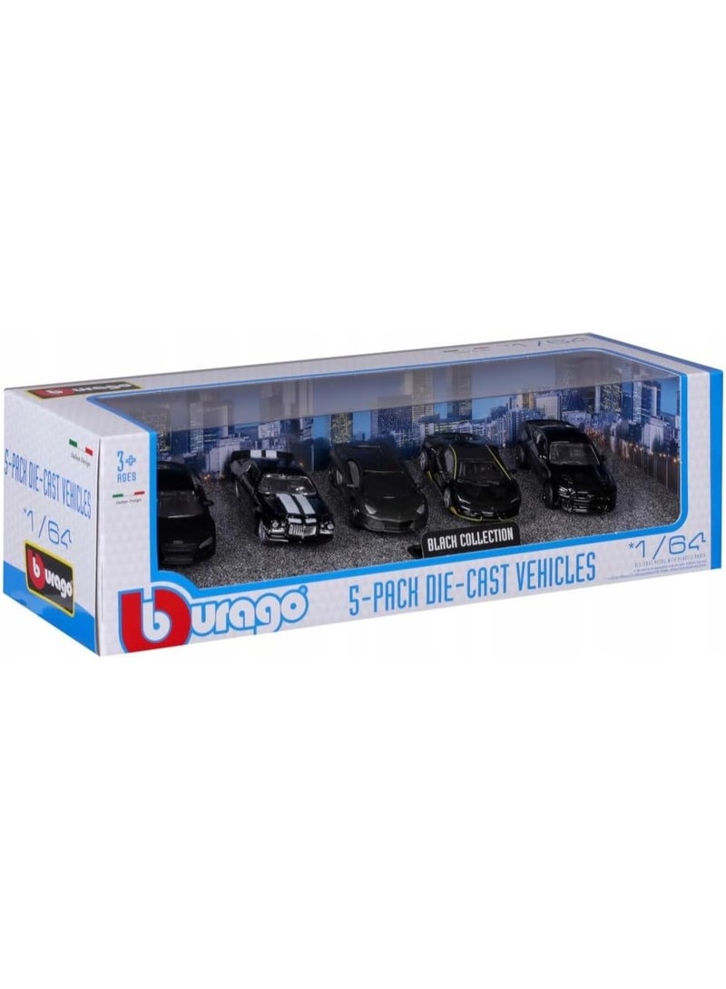 Bburago Street Fire 5-Piece Die-Cast Metal Toy Car Gift Pack, 1:64 Scale, Black Collection - Image 2