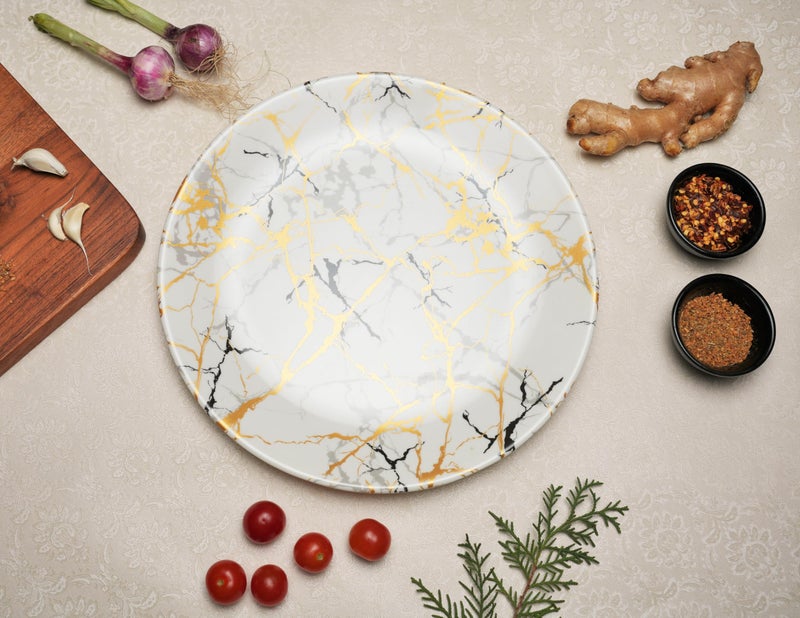 Ariya 10.5 Inches Pure Melamine Dinner Plate Set of 4 (Gold-Black) Microwave & Dishwasher Safe Dinnerware, Full Serving Plate Set for Breakfast, Lunch, Dinner, Snacks, Break Resistant, All Occasions - Image 4