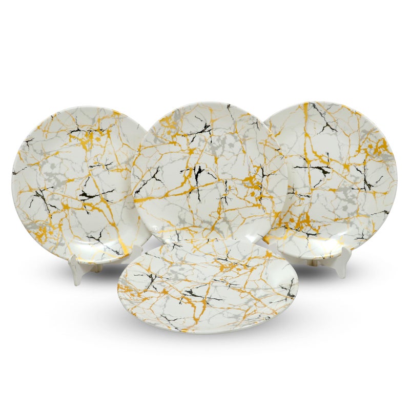 Ariya 10.5 Inches Pure Melamine Dinner Plate Set of 4 (Gold-Black) Microwave & Dishwasher Safe Dinnerware, Full Serving Plate Set for Breakfast, Lunch, Dinner, Snacks, Break Resistant, All Occasions - Image 1