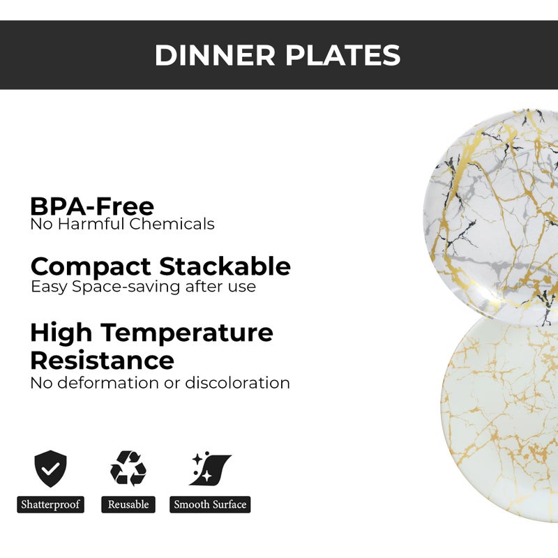 Ariya 10.5 Inches Pure Melamine Dinner Plate Set of 4 (Gold-Black) Microwave & Dishwasher Safe Dinnerware, Full Serving Plate Set for Breakfast, Lunch, Dinner, Snacks, Break Resistant, All Occasions - Image 2