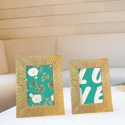 BEHOMA Antique Golden Metal Rectangular Photo Frame Set With Sunburst Design,Decorative Frames For Wall,Table,Living Room,Bedroom,Best Gift For Home Decor,Birthday,Anniversary,(4X6 & 5X7 Inches) - Image 2