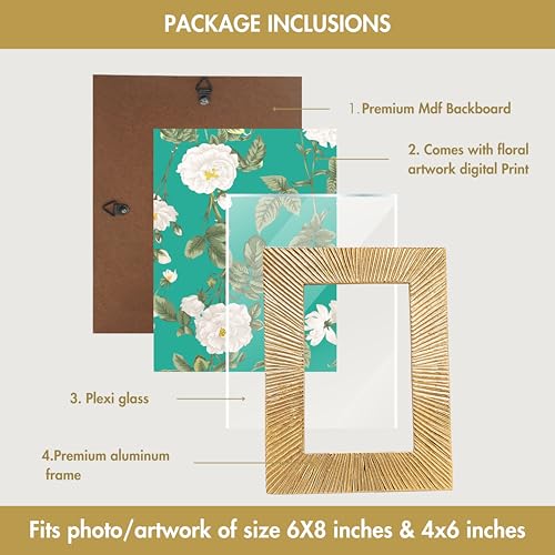BEHOMA Antique Golden Metal Rectangular Photo Frame Set With Sunburst Design,Decorative Frames For Wall,Table,Living Room,Bedroom,Best Gift For Home Decor,Birthday,Anniversary,(4X6 & 5X7 Inches) - Image 3