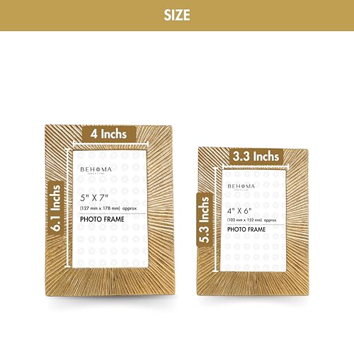 BEHOMA Antique Golden Metal Rectangular Photo Frame Set With Sunburst Design,Decorative Frames For Wall,Table,Living Room,Bedroom,Best Gift For Home Decor,Birthday,Anniversary,(4X6 & 5X7 Inches) - Image 4