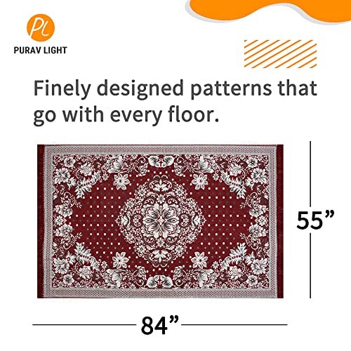 Purav Light Floral Design Cotton Carpet 5x7 feet for Living Room Bedroom Home Decor Carpets Mat (Red White Color) - Image 3