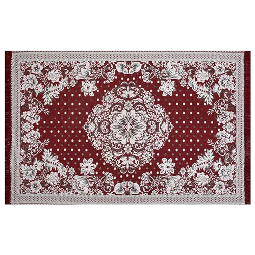 Purav Light Floral Design Cotton Carpet 5x7 feet for Living Room Bedroom Home Decor Carpets Mat (Red White Color) - Image 2