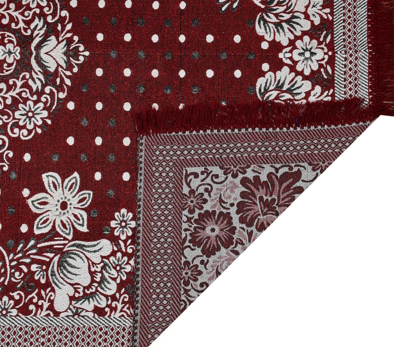 Purav Light Floral Design Cotton Carpet 5x7 feet for Living Room Bedroom Home Decor Carpets Mat (Red White Color) - Image 5