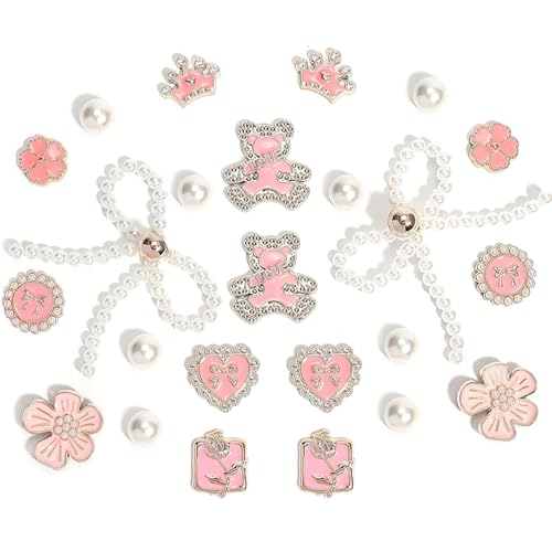 TecoKart® 24 PCS Cute Bear Butterfly Shoe Charms for Girls - Pink Cro & Sandal Decorations​ Adorable Design | Easy Attach | Durable Material | Ideal for Gifts | Party Favors | Girls & Teens - Image 1