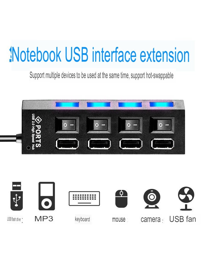 AROAQ USB Flash Drive Hub, Laptop Powered USB Port USB Device Connector, Durable Multi-purpose Individual Power USB Adapter, (Independent Switch [One to Seven] Black) - Image 2