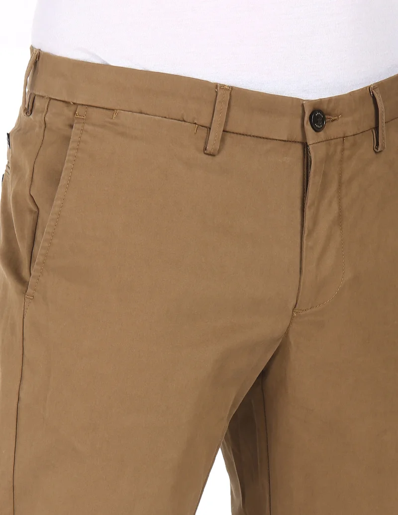 Arrow Dark Khaki Mid Rise Solid Trousers for Men | Best Price UAE