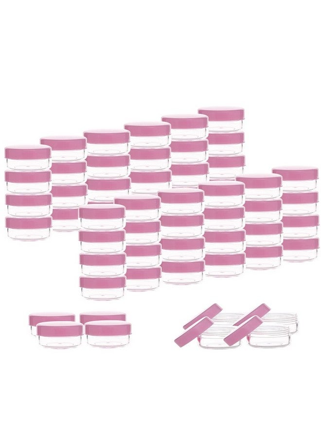 ZEJIA 3 Gram Sample Containers With Lids, 75Pack Tiny Sample Jars With Labels, Mini Plastic Cosmetic Containers For Beauty Products, Lip Balms, Lotion, Powder (Pink Lids) - Image 1