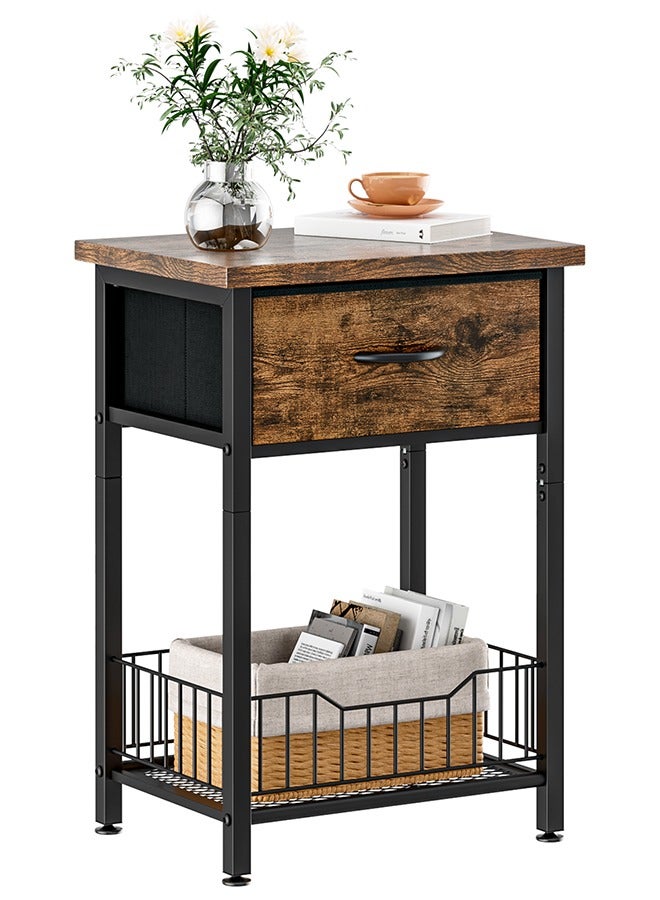 Solerconm Nightstand, End Table with Open Shelf, Side Table with Fabric Drawer and Storage Shelf, Bedside Table for Bedroom, Hallway, Small Space,Brown - Image 1