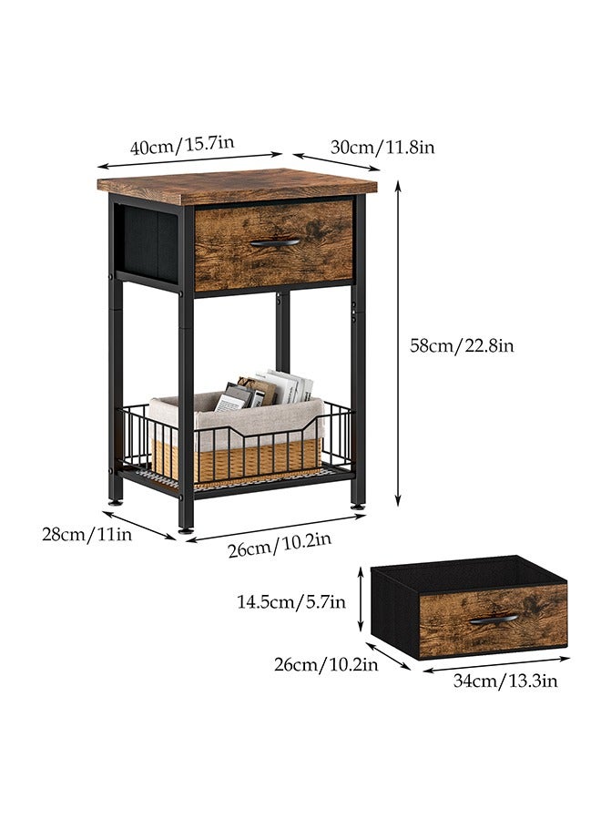 Solerconm Nightstand, End Table with Open Shelf, Side Table with Fabric Drawer and Storage Shelf, Bedside Table for Bedroom, Hallway, Small Space,Brown - Image 2