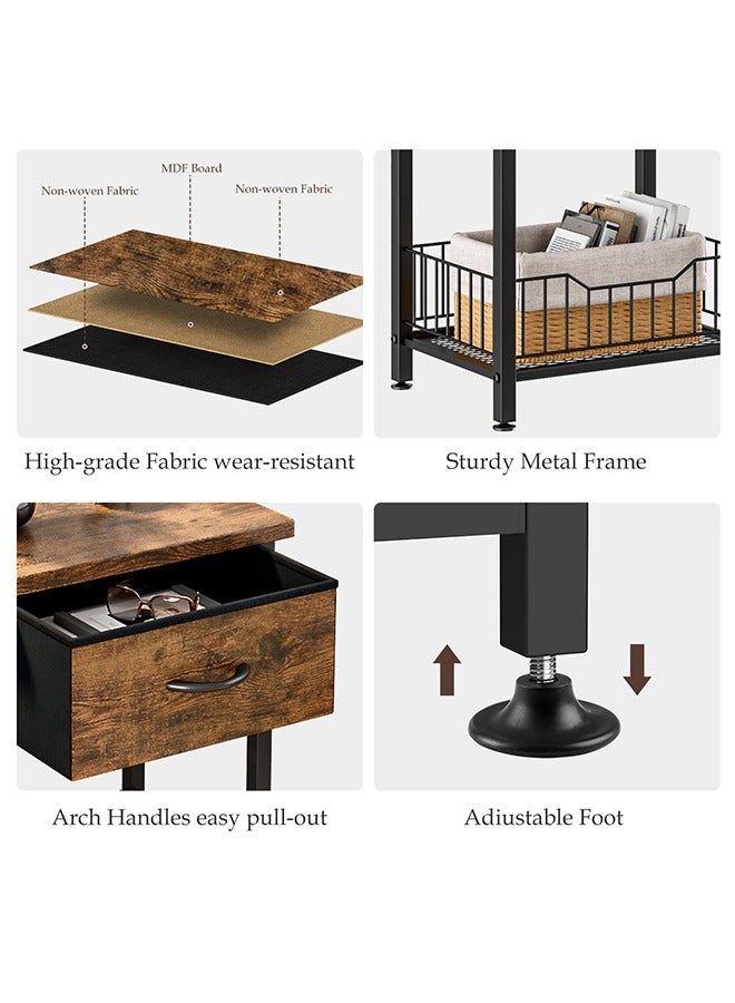 Solerconm Nightstand, End Table with Open Shelf, Side Table with Fabric Drawer and Storage Shelf, Bedside Table for Bedroom, Hallway, Small Space,Brown - Image 4