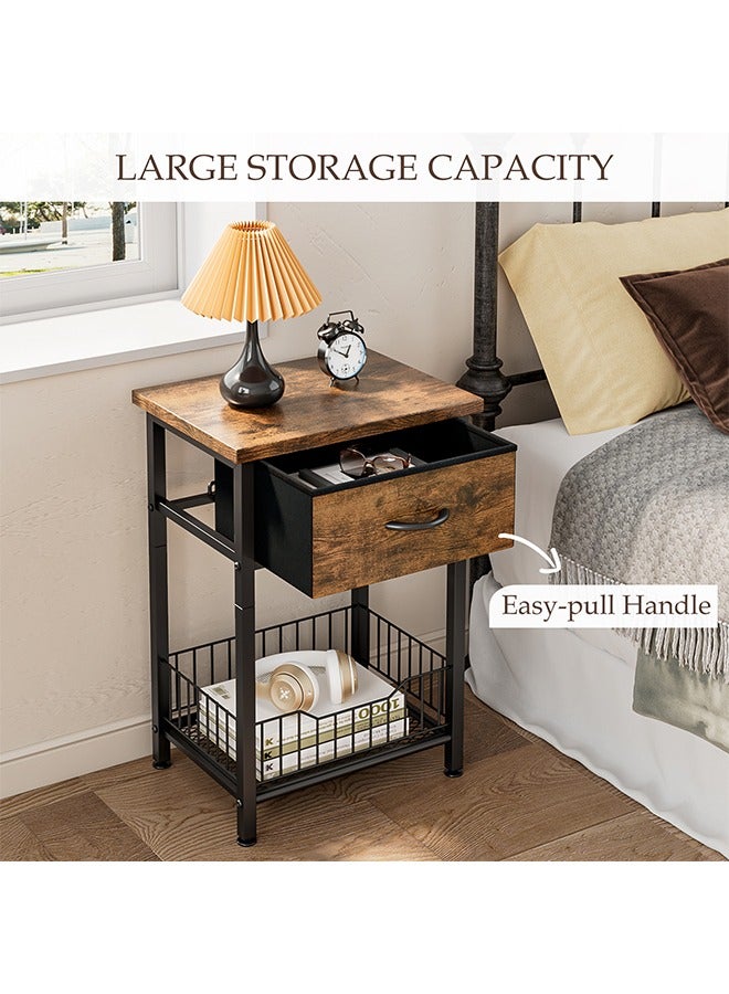 Solerconm Nightstand, End Table with Open Shelf, Side Table with Fabric Drawer and Storage Shelf, Bedside Table for Bedroom, Hallway, Small Space,Brown - Image 5