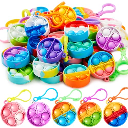JOYIN Round Pop Fidget Keychain 90 Pack Pop Fidget Toys Bulk Party Favors for Kids 48812 Years Birthday Goodie Bags Stuffers Back to School Gifts for Students Classroom Prizes Sensory Toys - Image 1