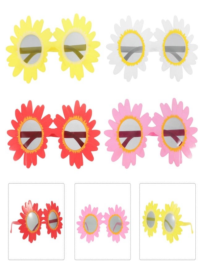 PACKOVE 4pcs Flower Sunglasses Plastic Glasses Cosplay Funny Party Sunflower Eye Hawaiian Dance Accessories Funny Round Party Sunflower - Image 2