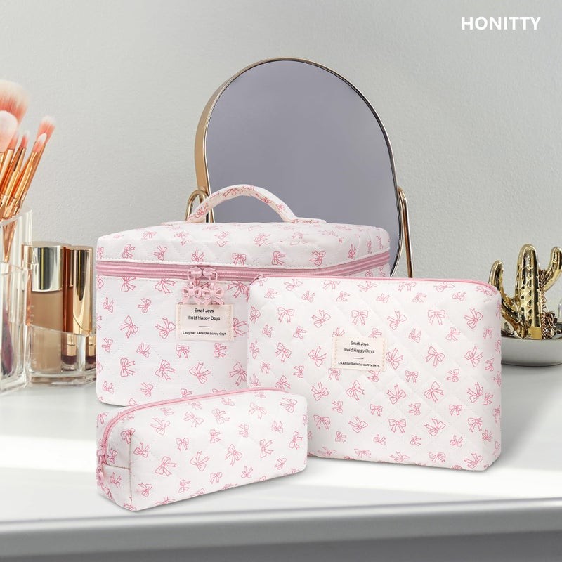 honitty Makeup Bag,Quilted Cosmetic Bags,Large Floral Make Up Organize bag,Makeup Bag Set for Women,Flower Travel Toiletry Bag - Image 5