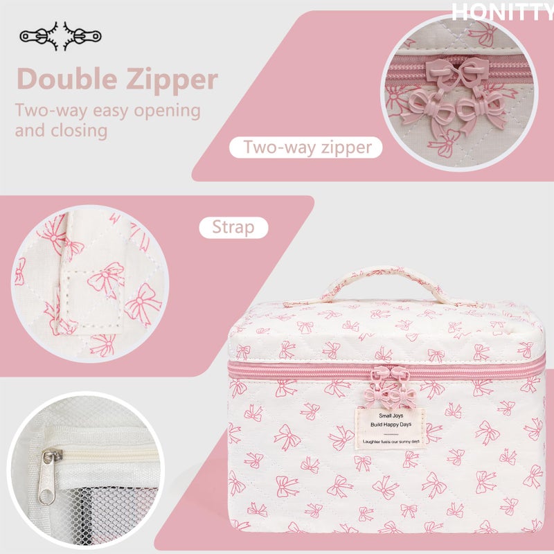 honitty Makeup Bag,Quilted Cosmetic Bags,Large Floral Make Up Organize bag,Makeup Bag Set for Women,Flower Travel Toiletry Bag - Image 4