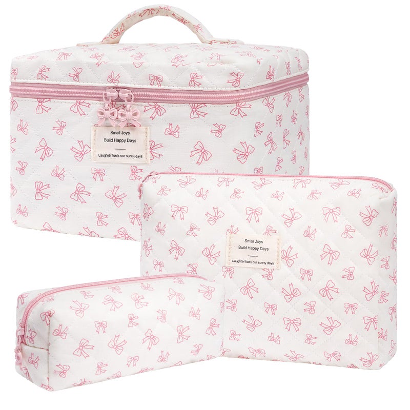 honitty Makeup Bag,Quilted Cosmetic Bags,Large Floral Make Up Organize bag,Makeup Bag Set for Women,Flower Travel Toiletry Bag - Image 1