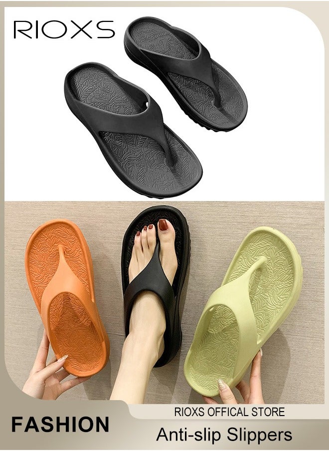 RIOXS - Unisex Flip Flops, Men's And Women's Summer Slide Sandals,Soft Soled Thick Soled Slope Heel Slipper, Anti-slip Bath Shower Slippers, Beach Slides Slippers, House Slipper For Bathroom - Image 1