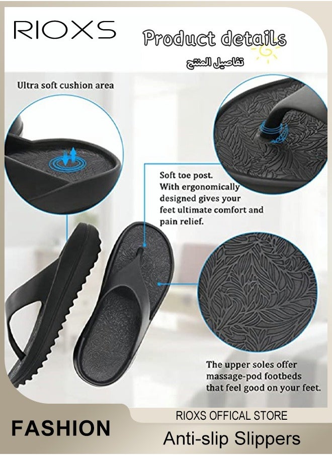 RIOXS - Unisex Flip Flops, Men's And Women's Summer Slide Sandals,Soft Soled Thick Soled Slope Heel Slipper, Anti-slip Bath Shower Slippers, Beach Slides Slippers, House Slipper For Bathroom - Image 1