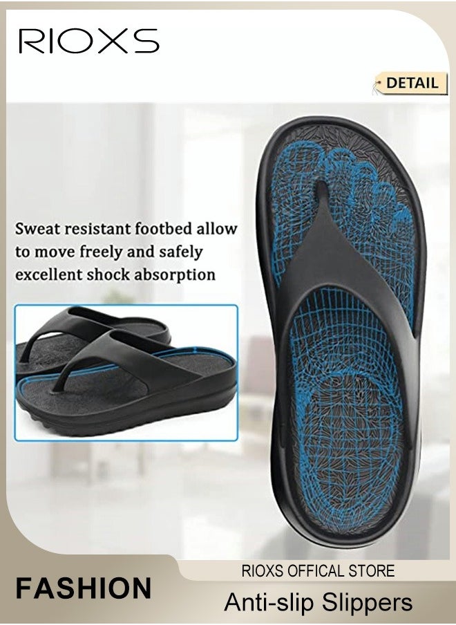 RIOXS - Unisex Flip Flops, Men's And Women's Summer Slide Sandals,Soft Soled Thick Soled Slope Heel Slipper, Anti-slip Bath Shower Slippers, Beach Slides Slippers, House Slipper For Bathroom - Image 1